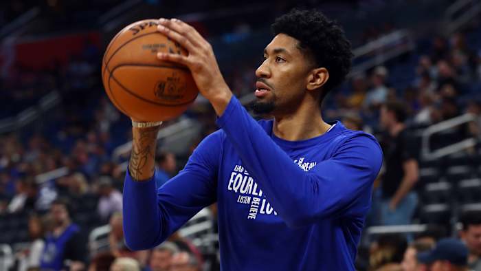 Detroit Pistons forward Christian Wood (35) works out prior to the game against the Orlando Magic at Amway Center.